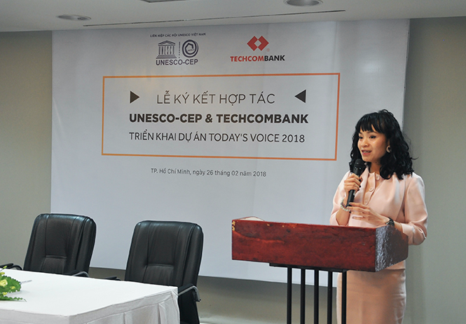 Bà Phạm Vũ Minh Đan – Giám đốc Khối Quản Trị Nguồn Nhân Lực Techcombank chia sẻ mục tiêu của hợp tác chiến lược này